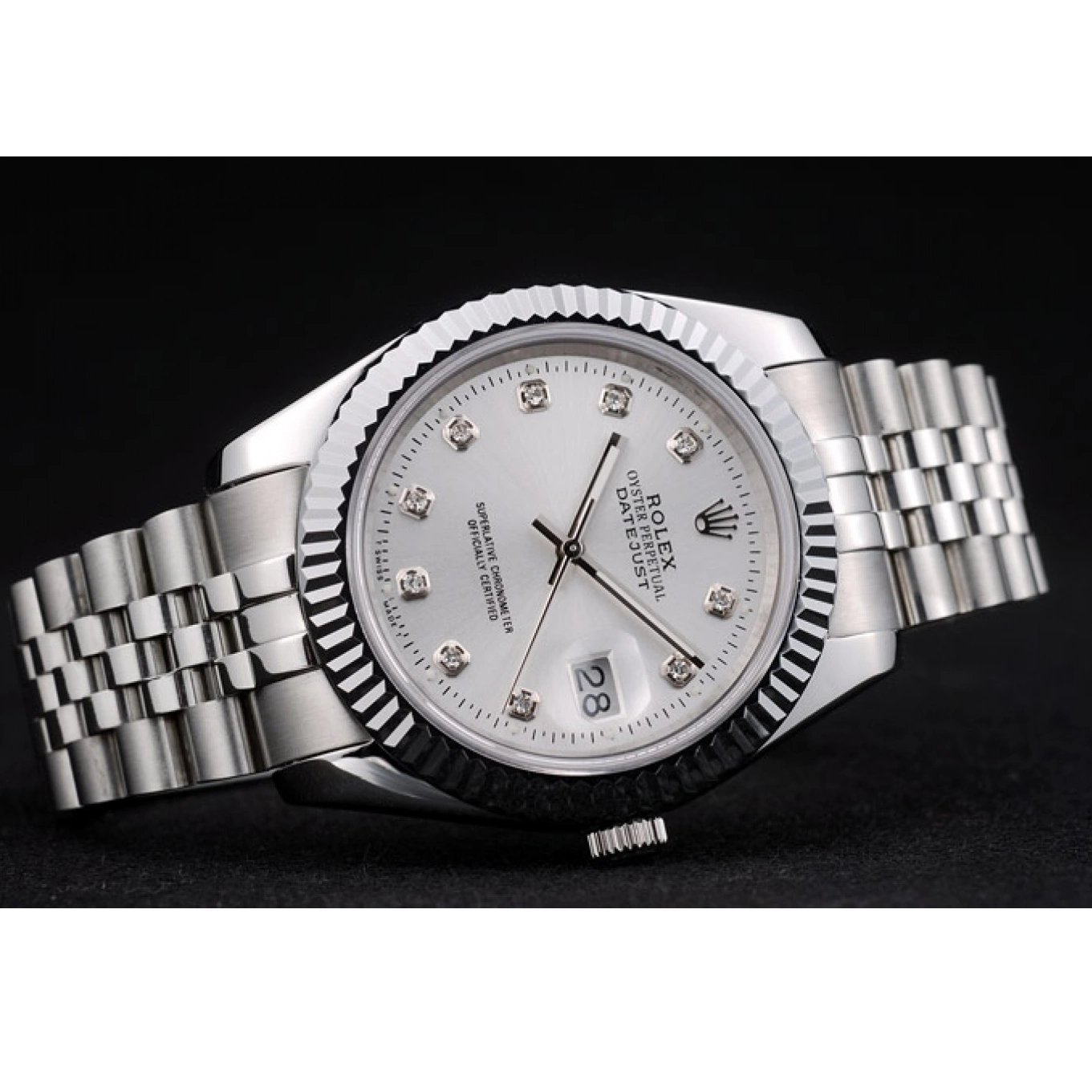 MiroTime 0716 Rolex Swiss DateJust Stainless Steel Ribbed Bezel Silver Dial 41996